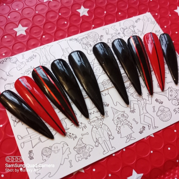 Gothic  xxl red bottom stiletto acrylic nail set pPN118 - Picture 4 of 5